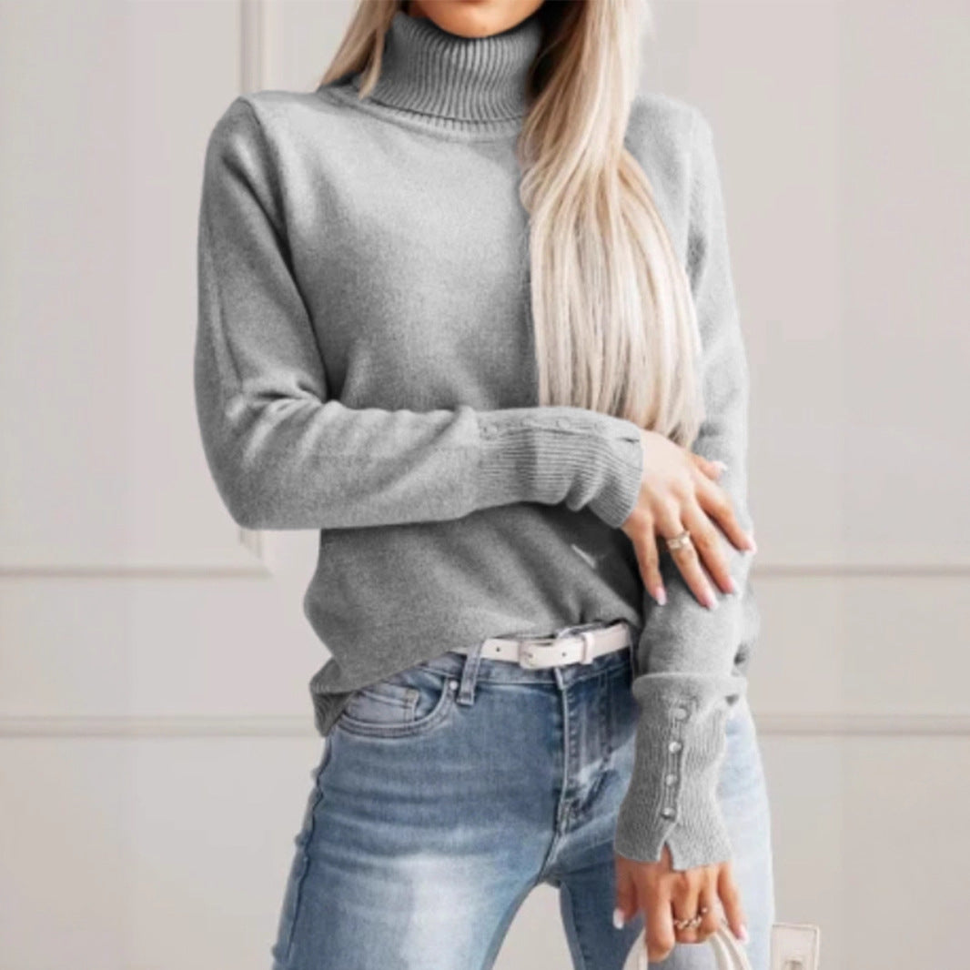 Elegant turtleneck sweater for ladies with button details Lune London