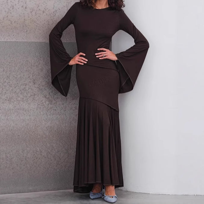 Ladies Elegant Maxi Dress with Floating Hem and Chic Loose Sleeves