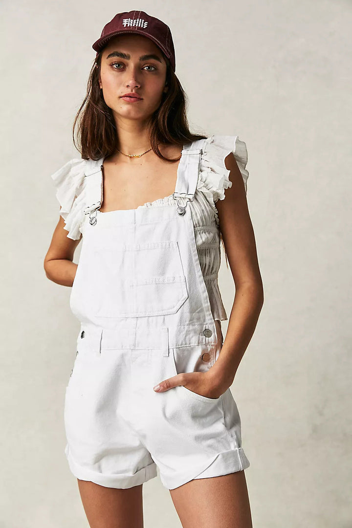 Women's Casual Denim Overalls Shorts with Functional Pockets and Adjustable Straps Lune London