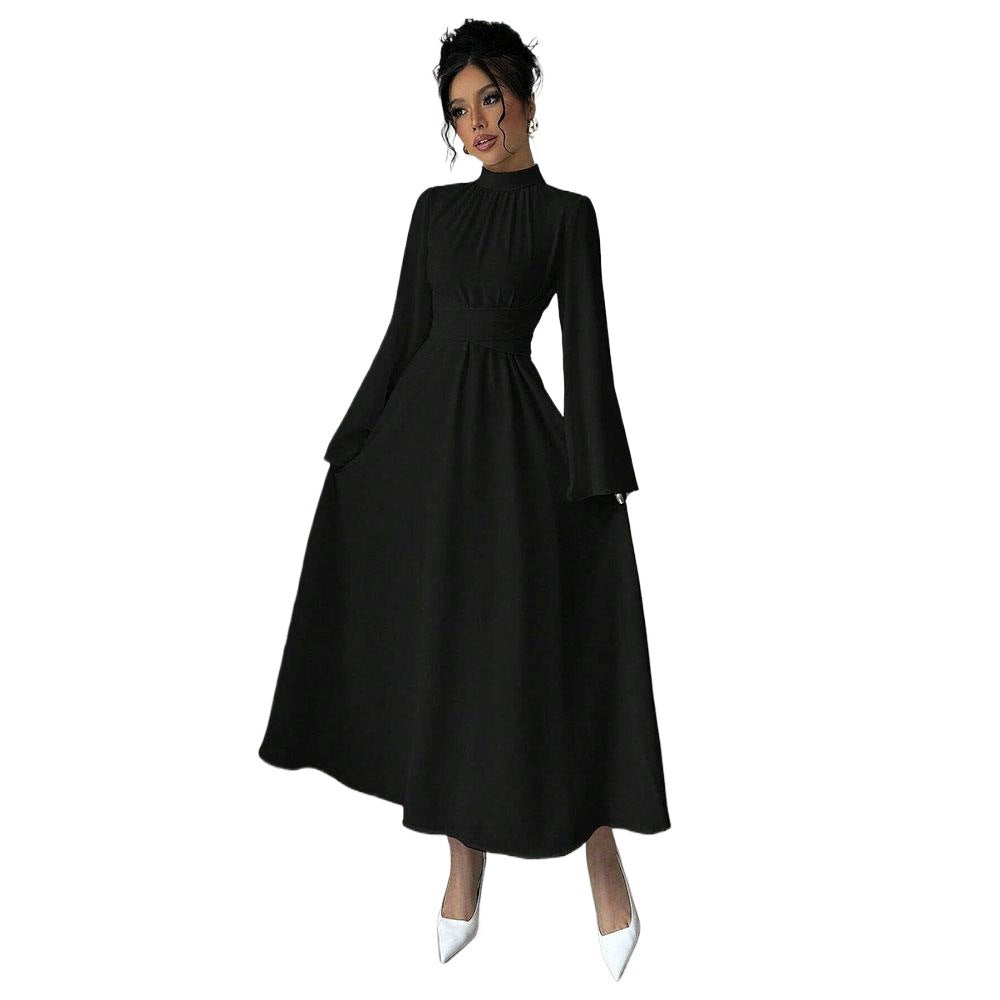 Elegant Maxi Dress for Women with Flowing Sleeves and Chic High Collar & Style