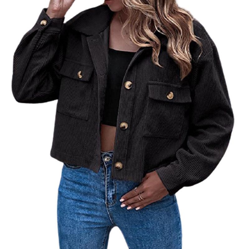 Short women's jacket with rib structure and functional chest pockets Lune London