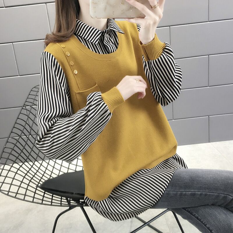 Pull superposé pour femmes avec insert de blouse à rayures Chic & Stil