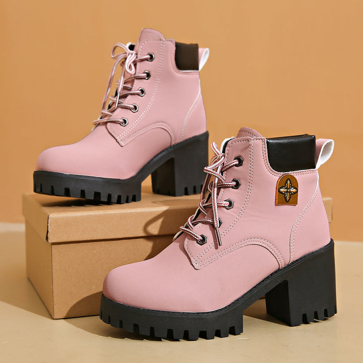 Women Chunky Heel Combat Boots with Sturdy Sole and Stylish Lacing Lune London
