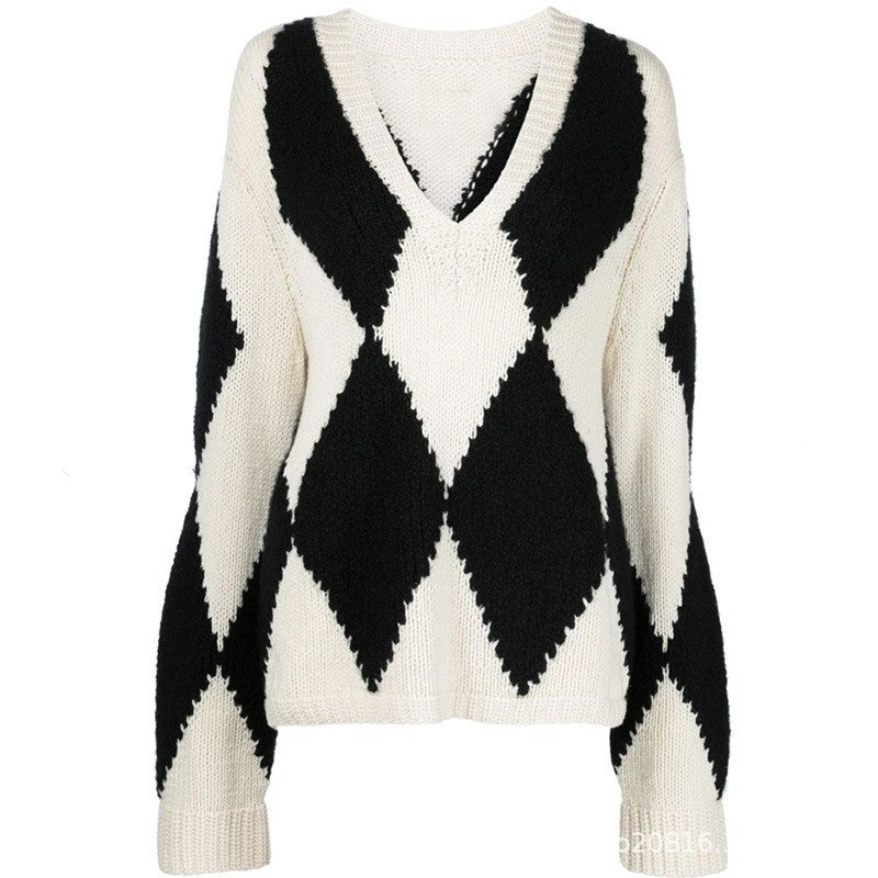 Pull tricoté tendance pour femmes à col en V avec motif en zigzag Chic & Stil