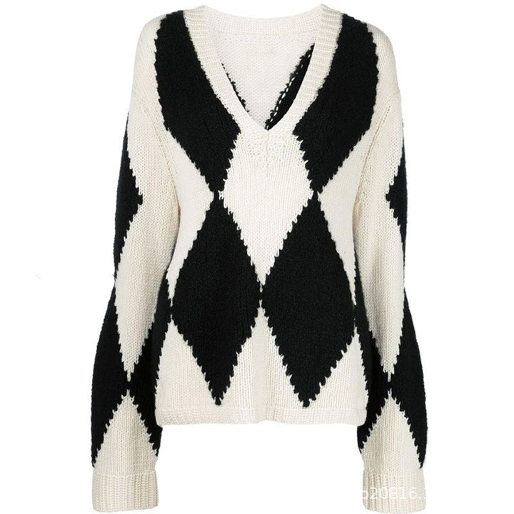 Pull tricoté tendance pour femmes à col en V avec motif en zigzag Chic & Stil