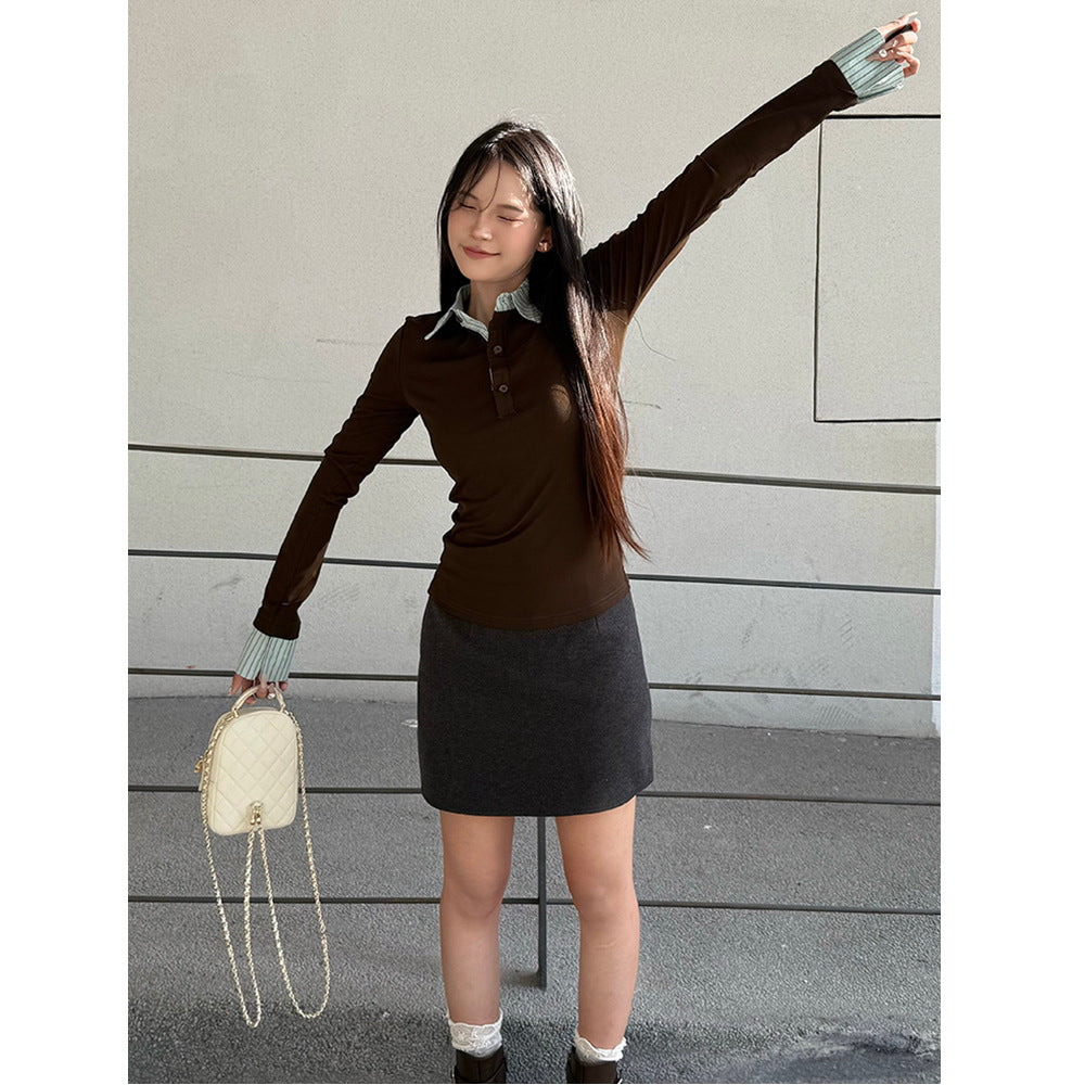 Ladies fashionable long-sleeve shirt with contrast collar Chic & Stil