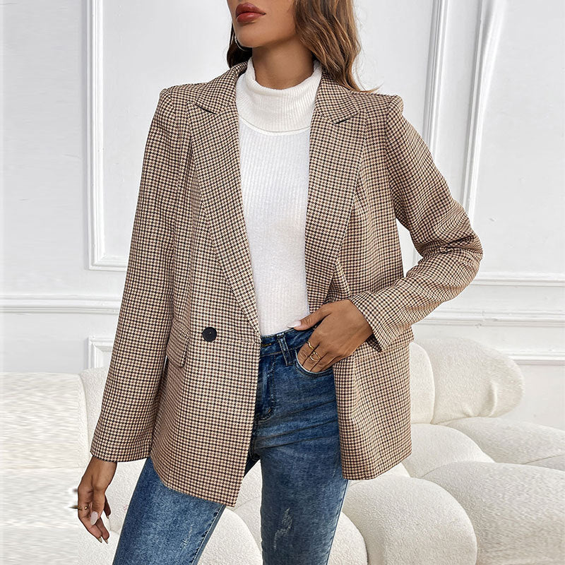 Oversized checked blazer jacket for women with double-breasted buttons Lune London