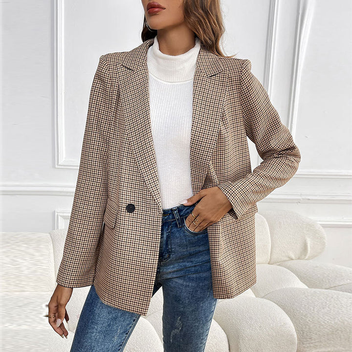 Oversized checked blazer jacket for women with double-breasted buttons Lune London