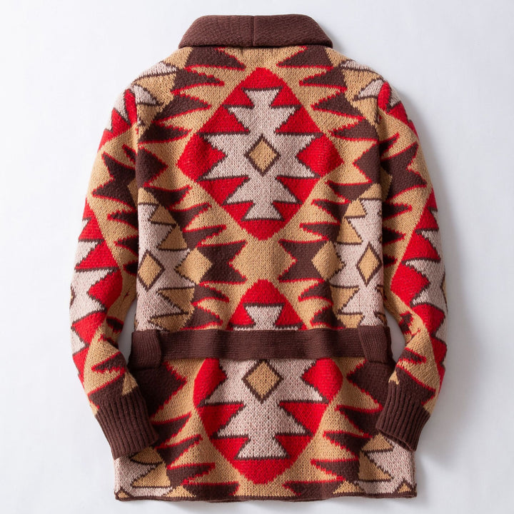Lady cardigan with geometric pattern and wide collar Lune London