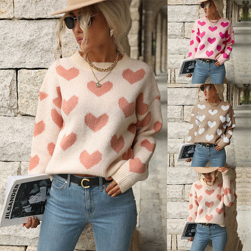 Knit sweater for women with heart-shaped pattern and relaxed fit Lune London