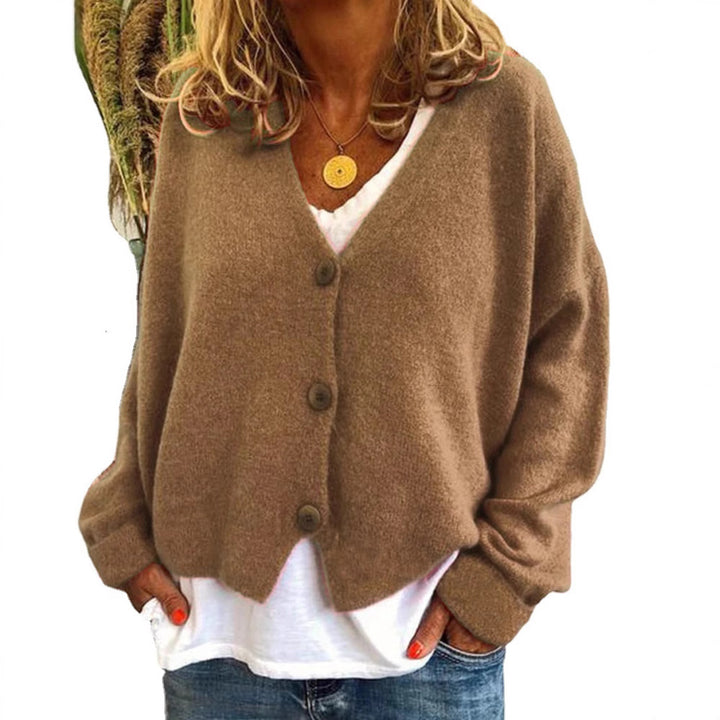 Casual knitted cardigan for women with open design and button closure Lune London