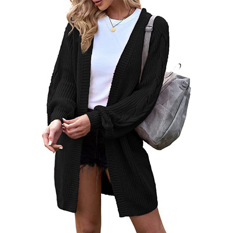 Ladies Large knit cardigan with cable pattern and oversized sleeves Lune London