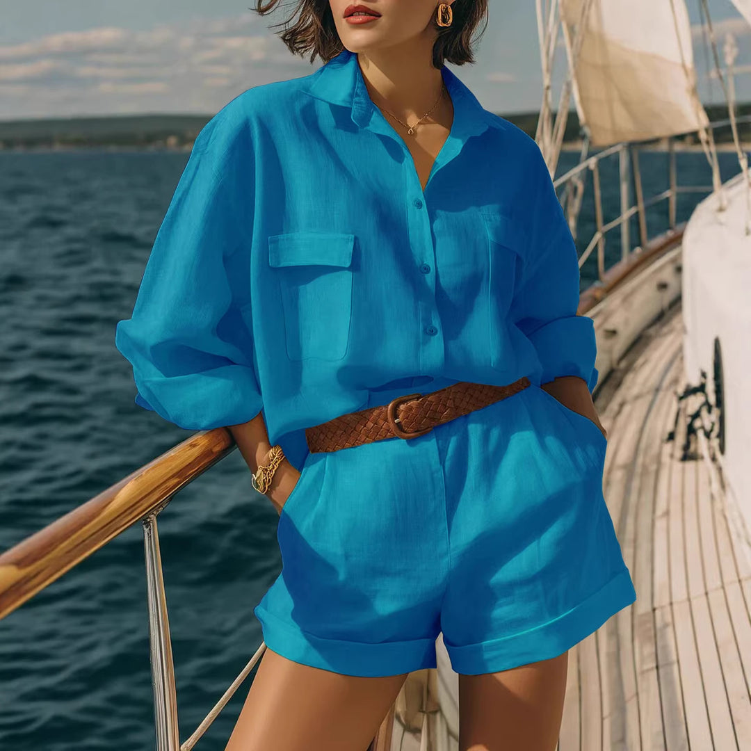 Women's Airy Short Sleeve Shirt and Shorts Set Lune London