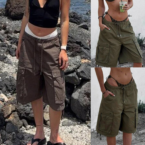 Ladies cargo shorts with elastic waistband and practical side pockets Lune London