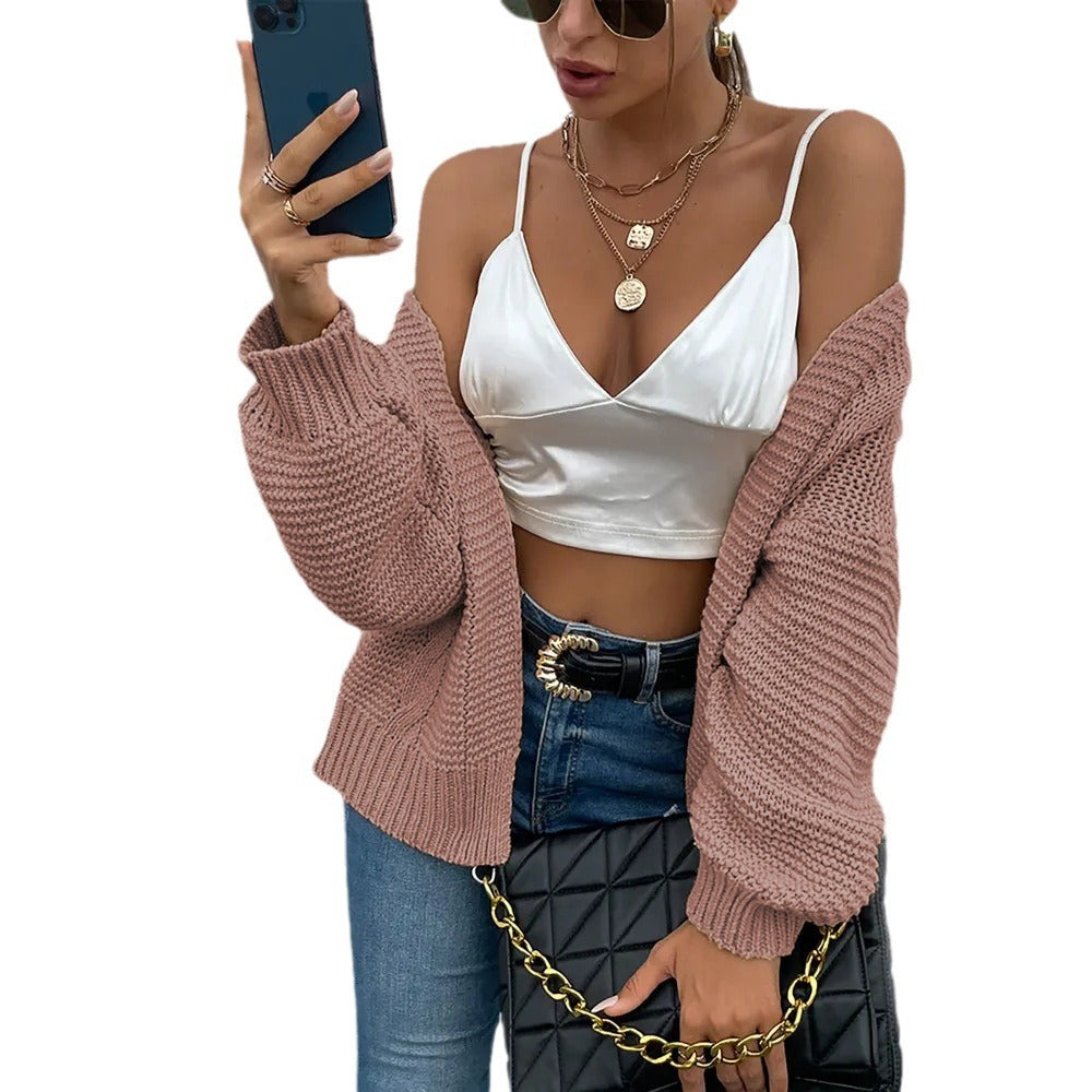 Thick knit jacket for women with oversized sleeves and an open front Lune Londonl