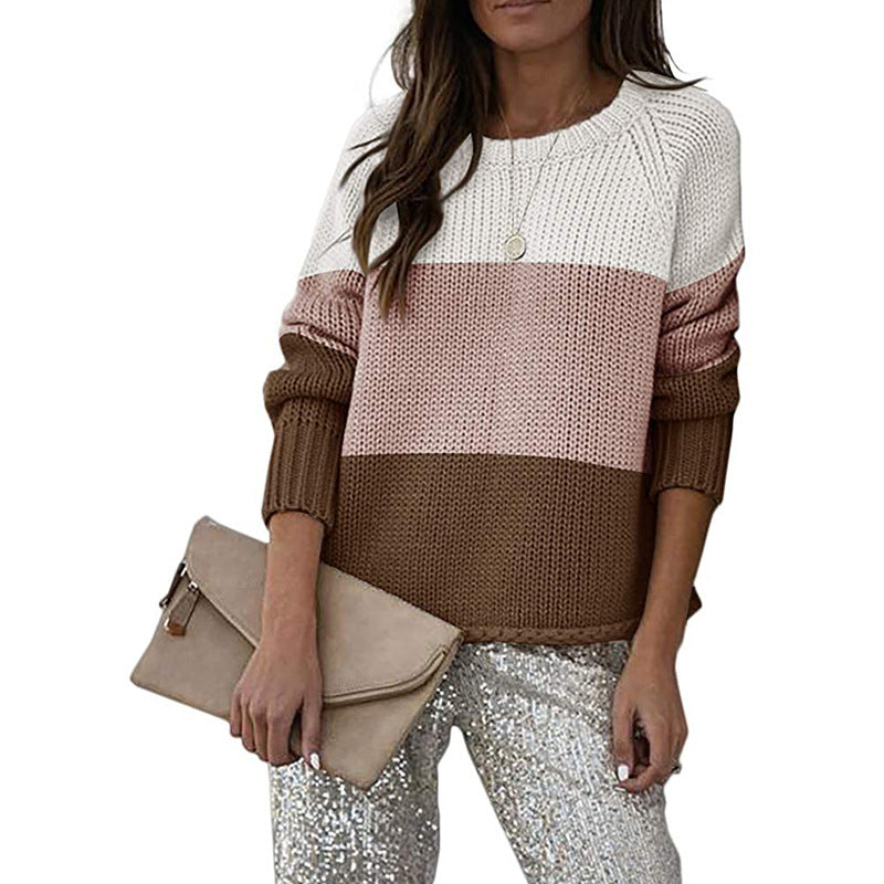 Stylish knitted pullover for women with a modern color block design Lune London