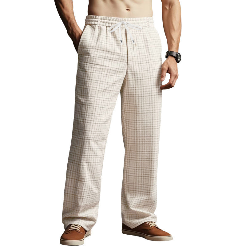 Casual plaid pants for men with elastic waistband and adjustable drawstring Lune London