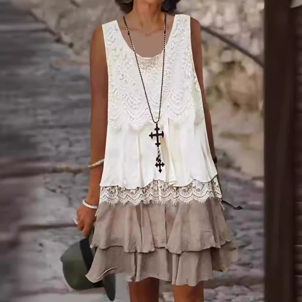 Fluid chiffon dress for women with lace accents and relaxed fit Lune London