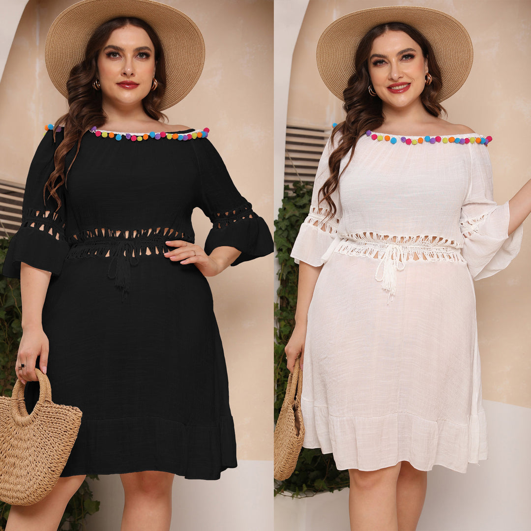 Cut-out beach dress with off-the-shoulder for women Lune London
