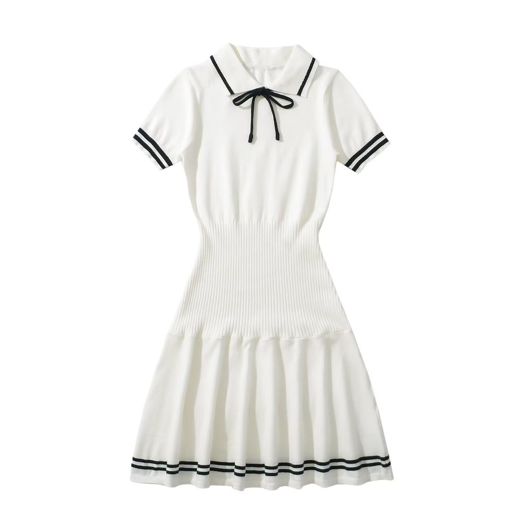 Lune London Women's Polo Dress with Ruffled Hem and Decorative Tie Accent