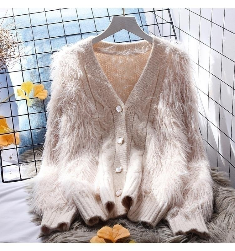Fashion knitted jacket for women with fluffy sleeves Lune London