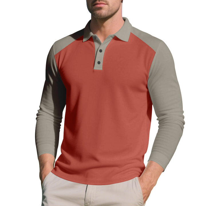 Men's Long Sleeve Sporty Polo with Modern Color Accents Lune London