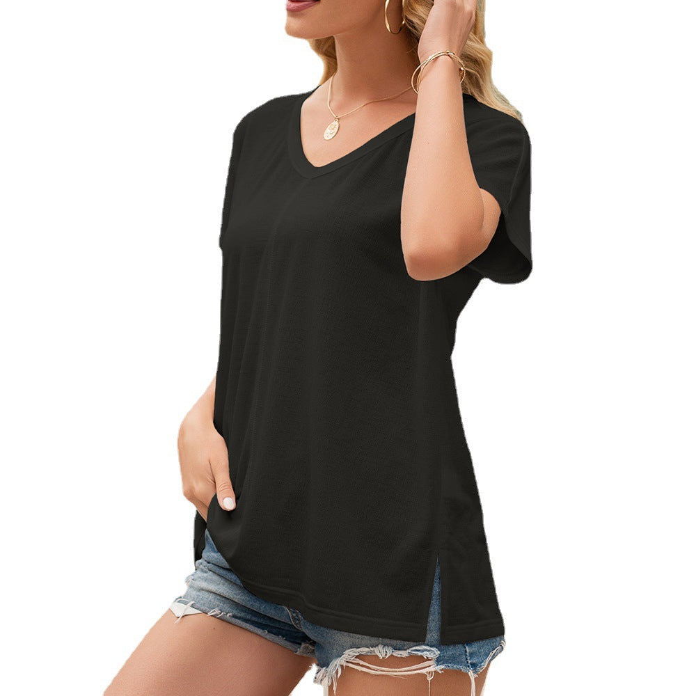Women's V-neck T-shirt with side slits and relaxed fit Lune London