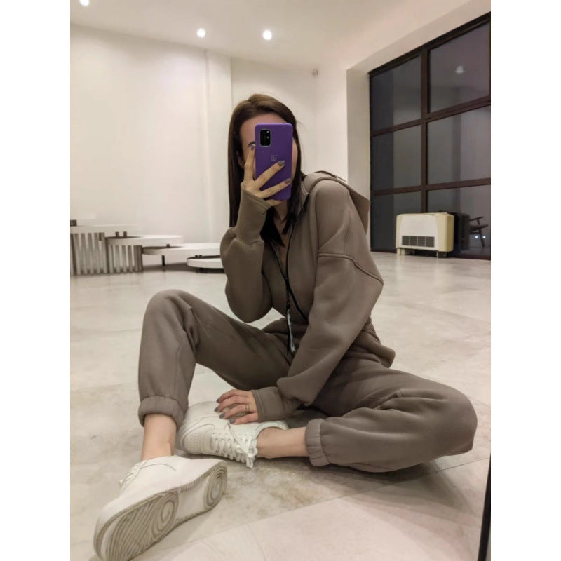 Women Sporty Chic Zip Hoodie Set