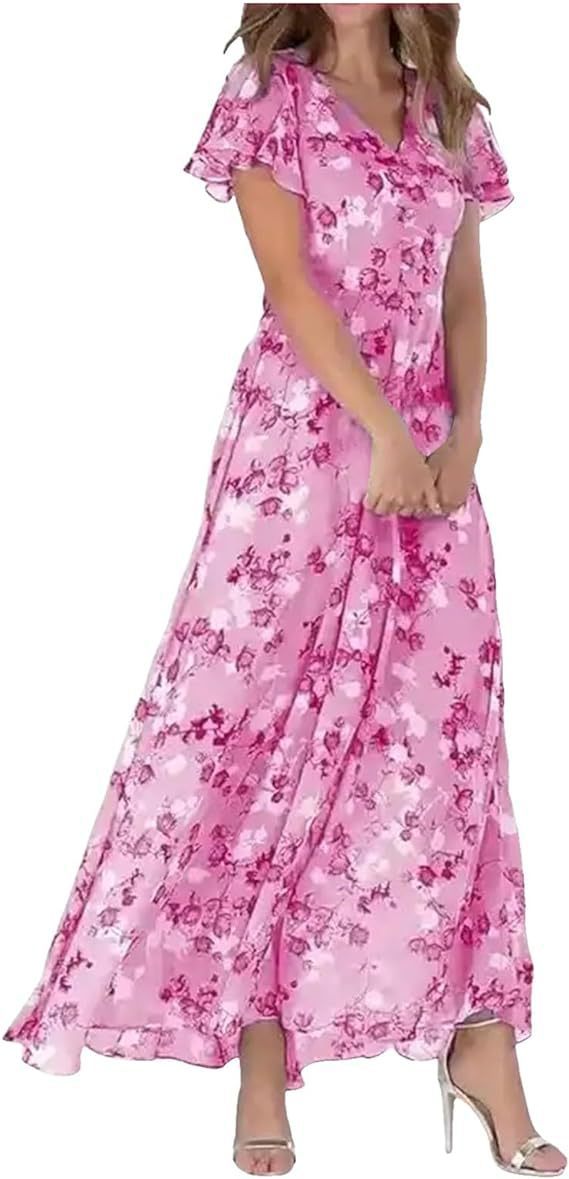 Chic and Stylish Floral Chiffon Maxi Dress for Women