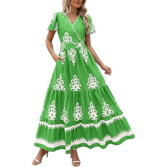 Maxi dress for women with eye-catching embroidery and voluminous skirt Lune London