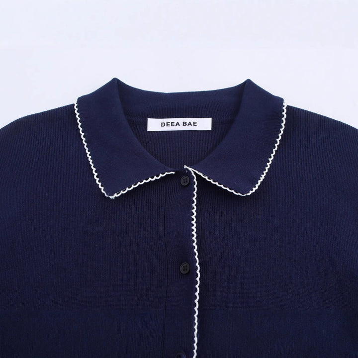 Knit jacket for women with an elegant Mao collar and fine button details Lune London