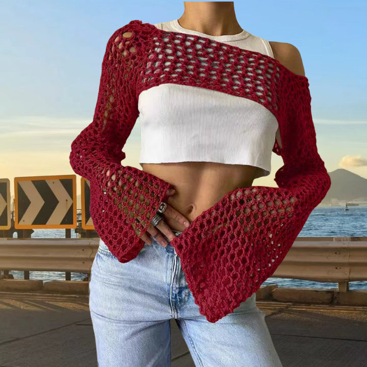 Crochet tank top for women with open stitches and wide sleeves Lune London