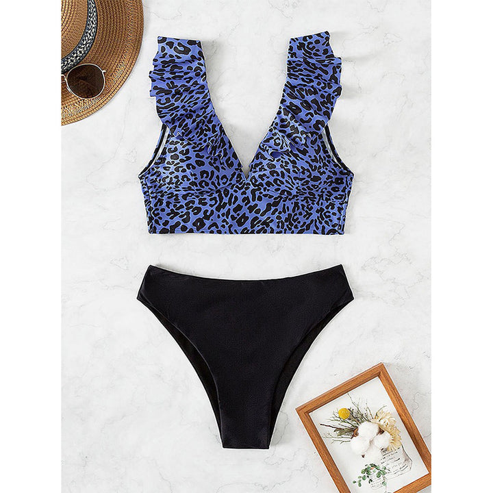 Ladies ruffled top with chic leopard print and style