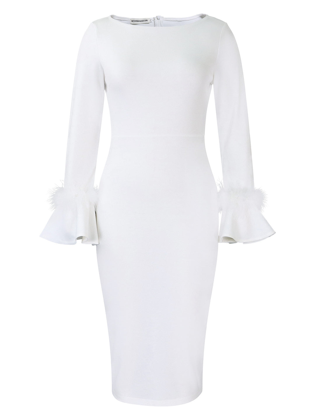Sheath dress for women with trendy flutter sleeves and faux fur details Lune London
