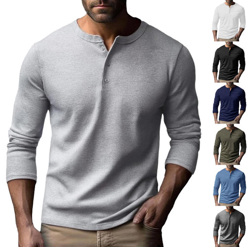 Men's Long Sleeve Henley Shirt in Breathable Cotton Blend Lune London