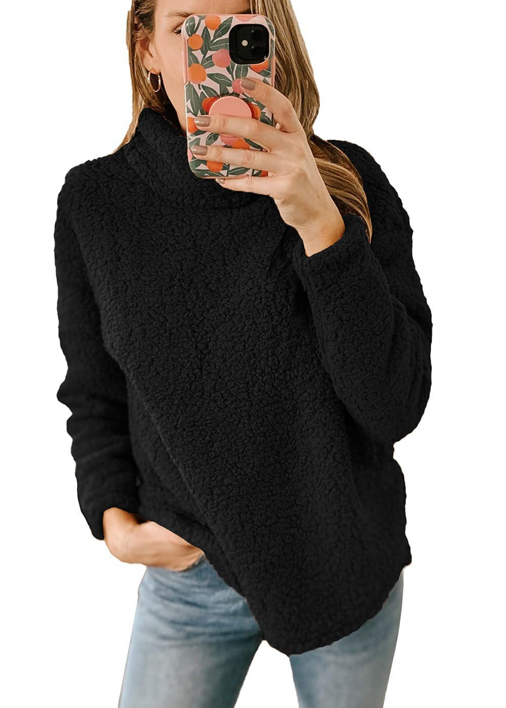 Ladies Cozy Fleece Sweater with High Collar and Textured Design Lune London