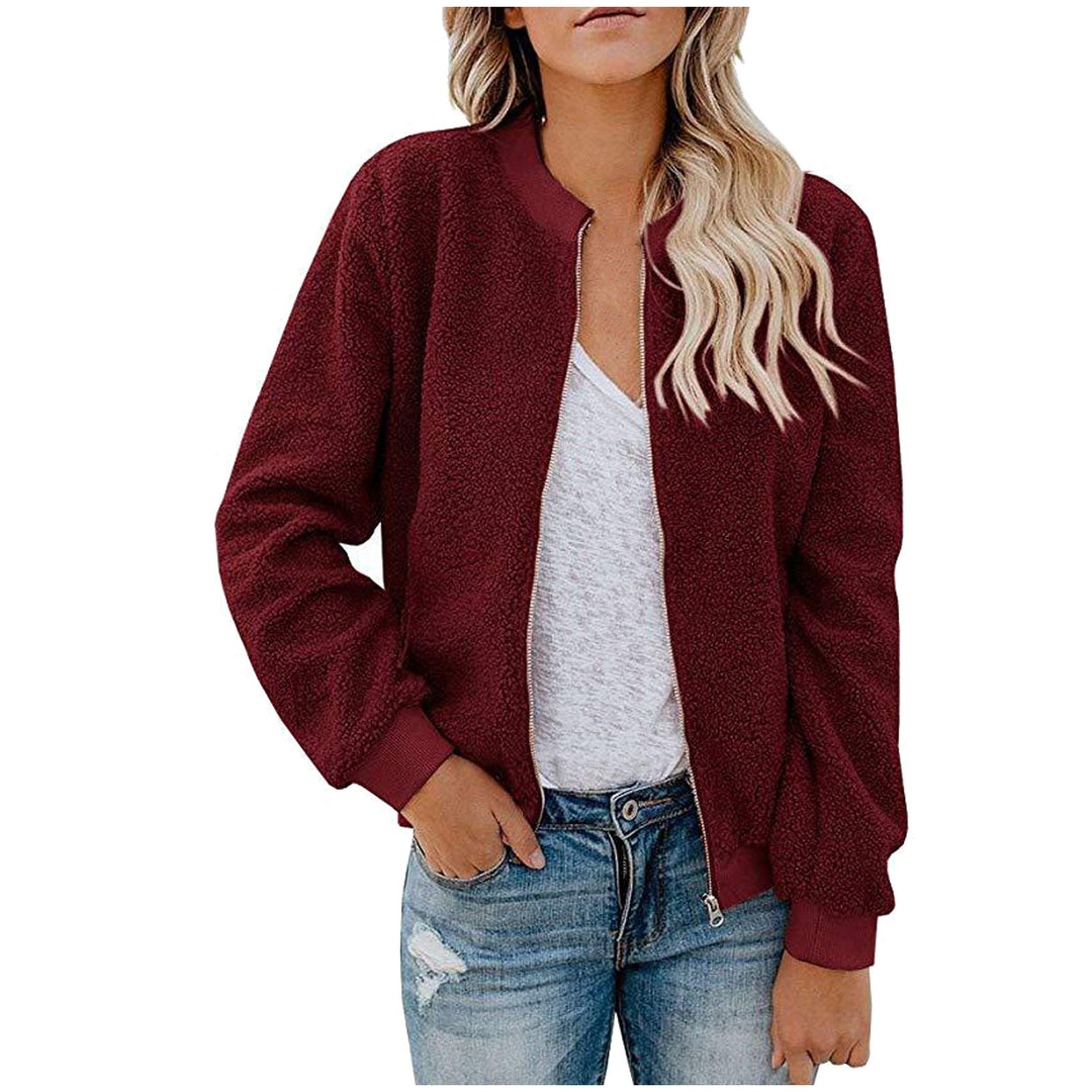 Fleece bomber jacket for women with high collar Lune London