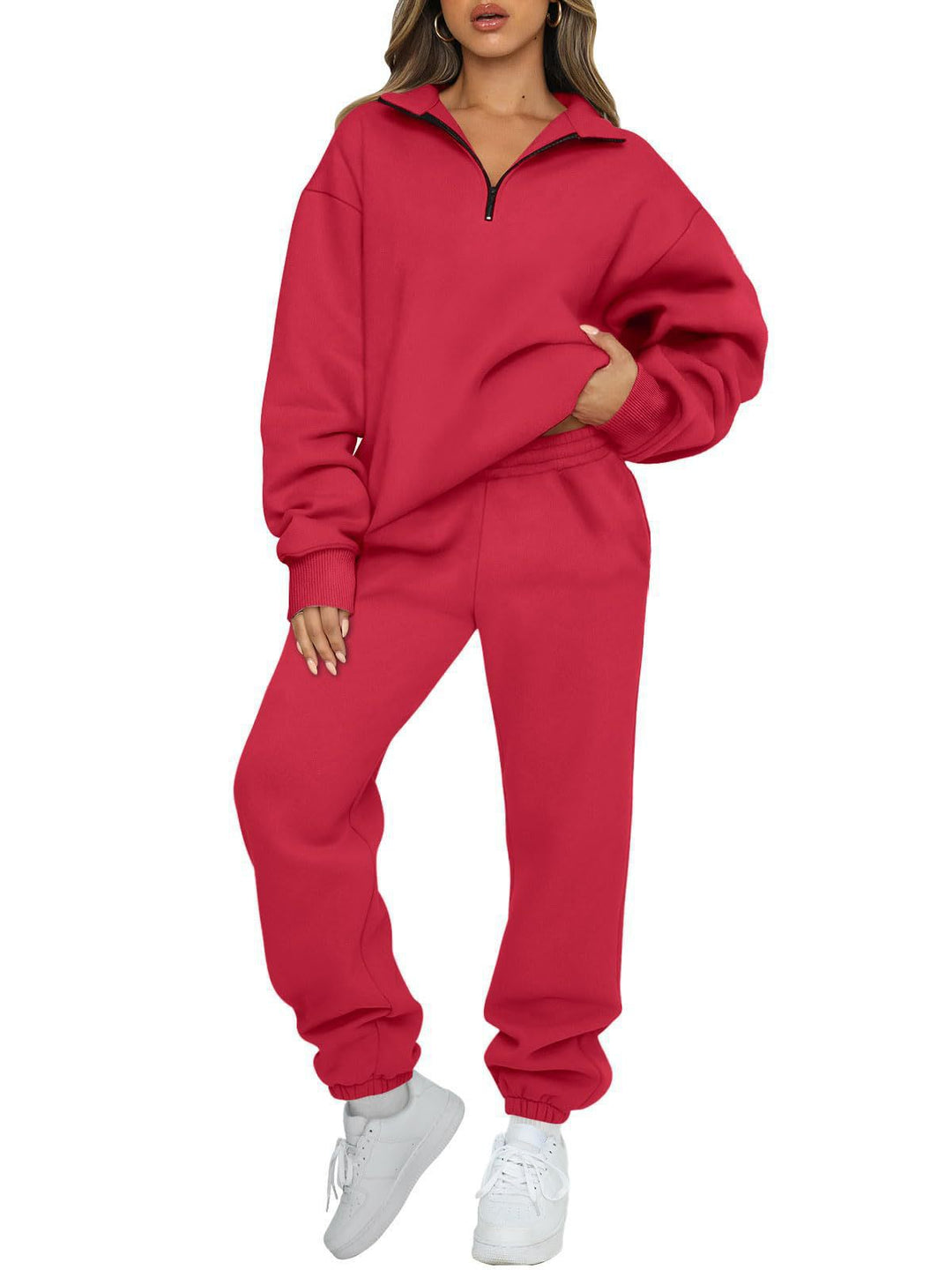 Women's comfortable sweatpants set with modern stand-up collar and kangaroo pocket Lune London