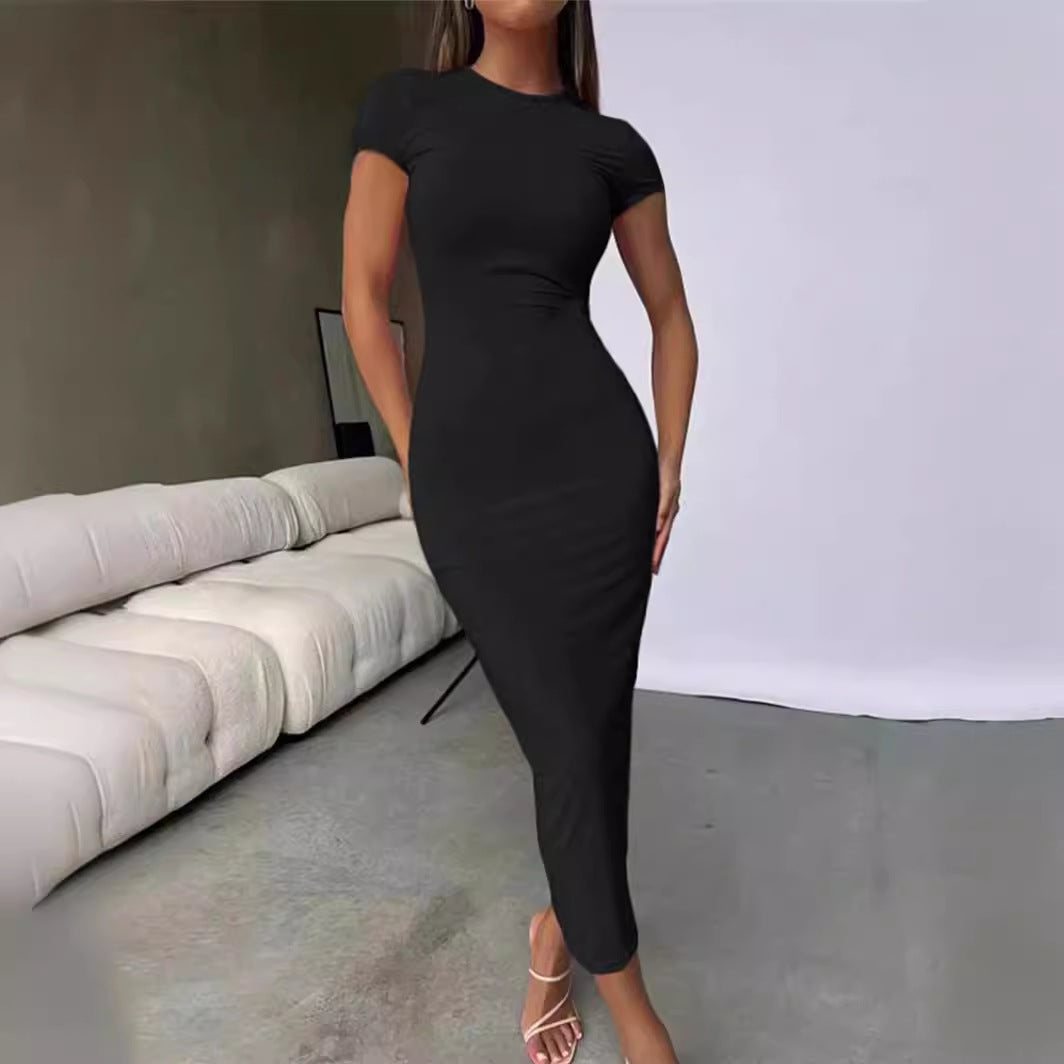 Fitted midi dress for women with short sleeves and round neckline Lune London