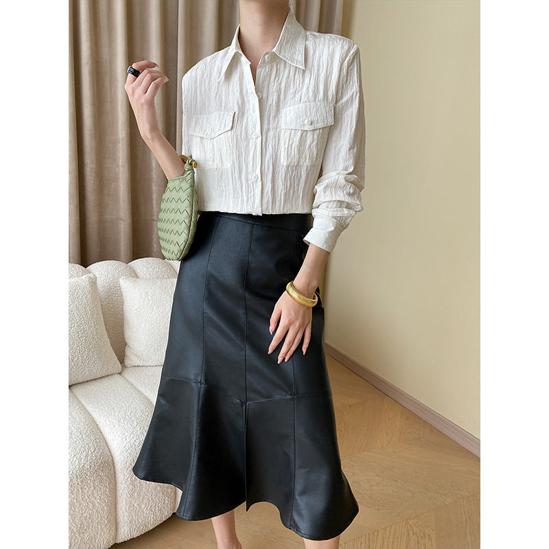 Ladies Elegant Leather Skirt with Flared Cut Chic & Stil