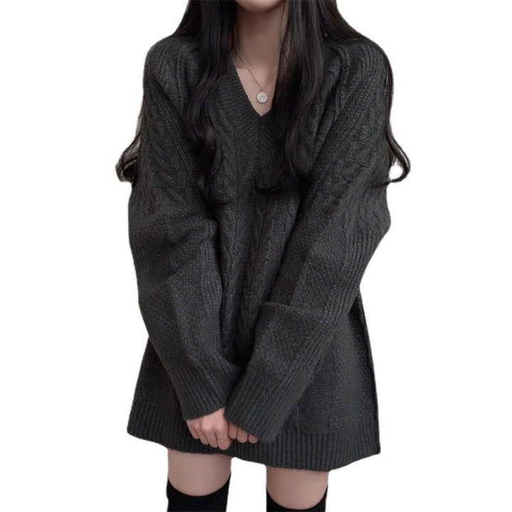 Pull en tricot surdimensionné pour femmes avec motif en croix et décolleté en V Chic & Stil