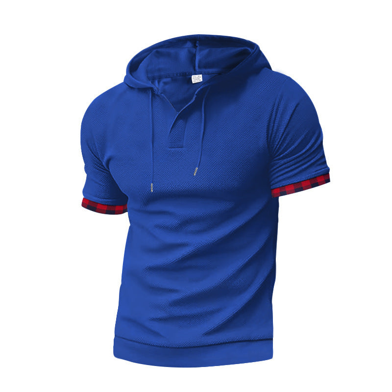 Short sleeve sporty shirt for men with hood and checkered details Lune London