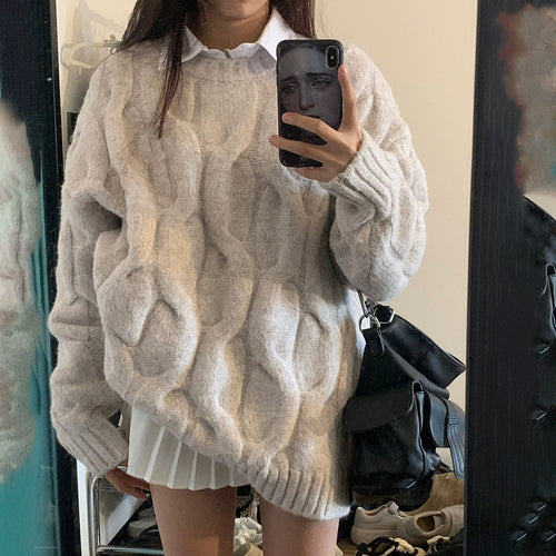 Pull en maille épaisse pour femme avec motif en câble texturé et coupe décontractée Chic & Stil