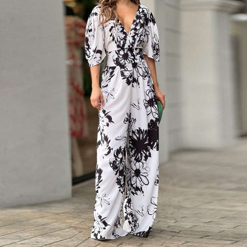 Femmes Combinaison Élégante en Design Floral avec Jambe Large Chic & Stil