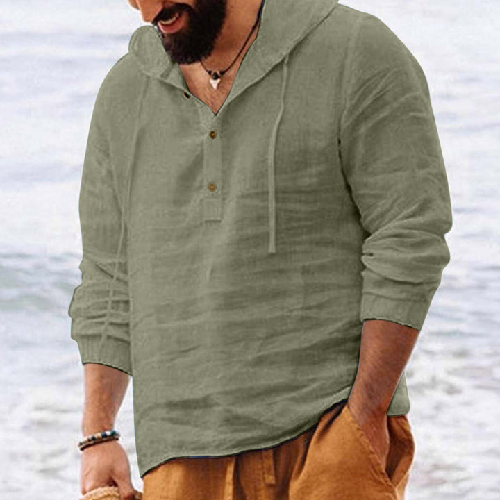 Men's linen hoodie with button placket and relaxed fit Lune London