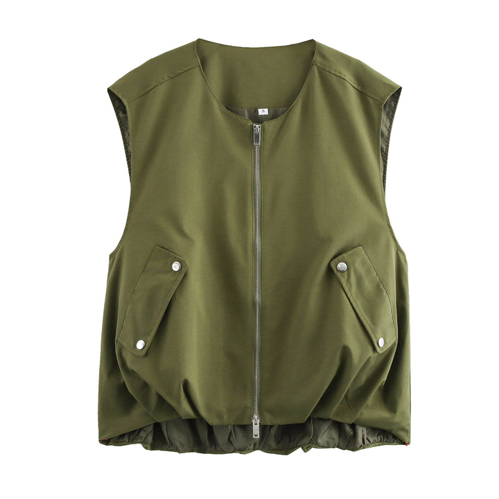Ladies quilted vest with practical pockets and elastic waist Lune London