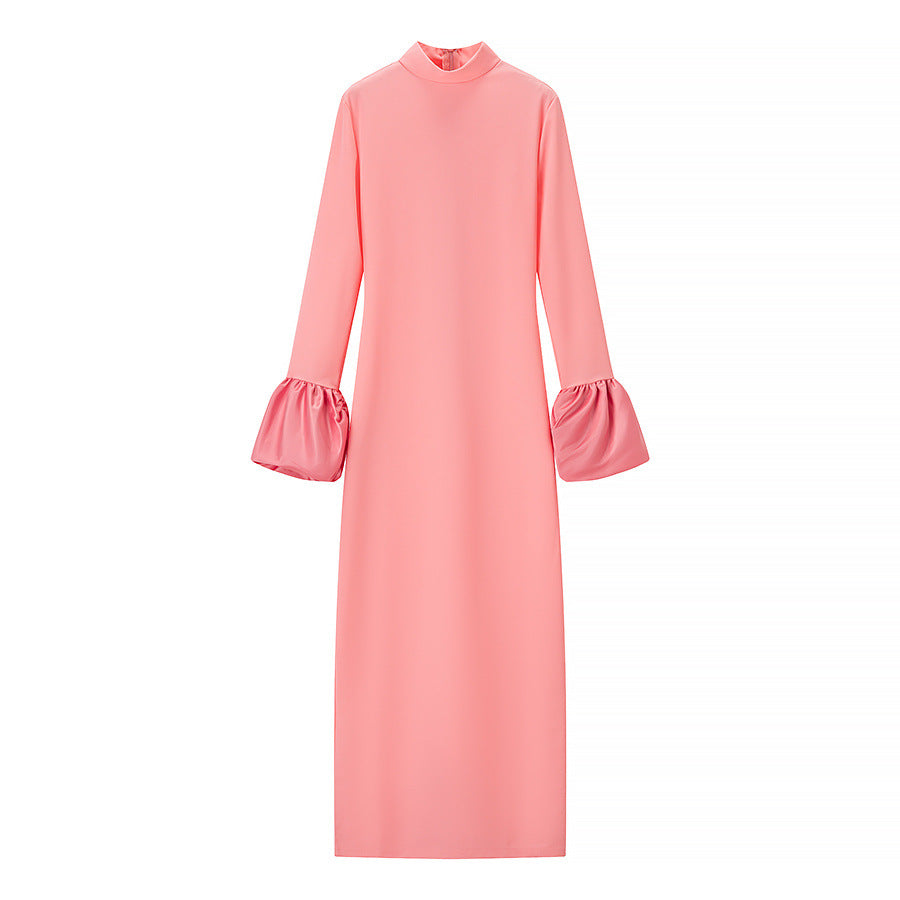 Maxi dress for women with ruffled sleeves and an elegant high neck Lune London