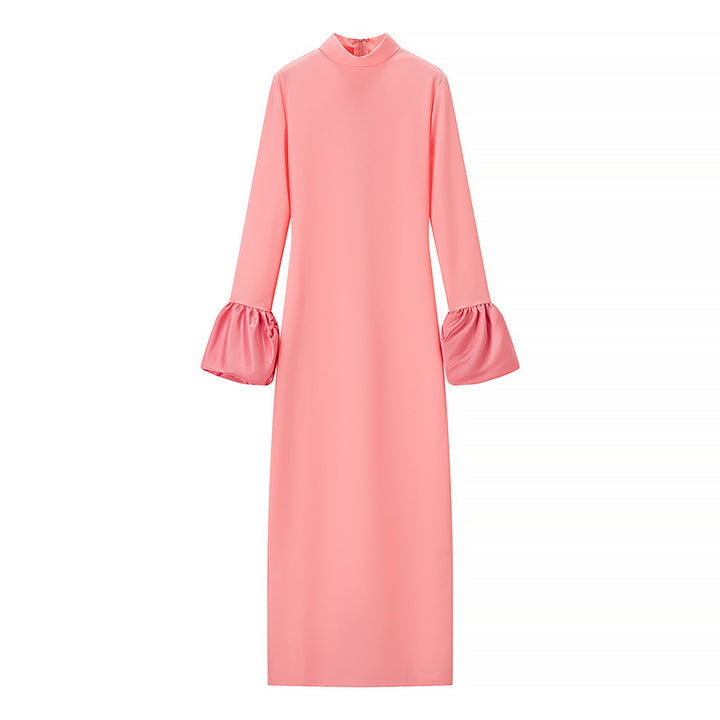 Maxi dress for women with ruffled sleeves and an elegant high neck Lune London