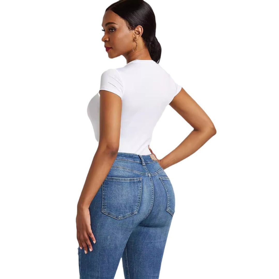 Women’s bodysuit with high collar and short sleeves Lune London