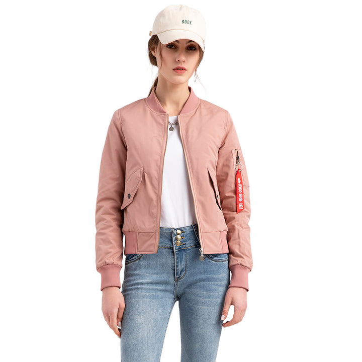 Elegant women's bomber jacket with practical side pockets and elastic edges Lune London